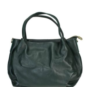 Borsa a mano vera pelle con tracolla removibile VERDE BOTTIGLIA